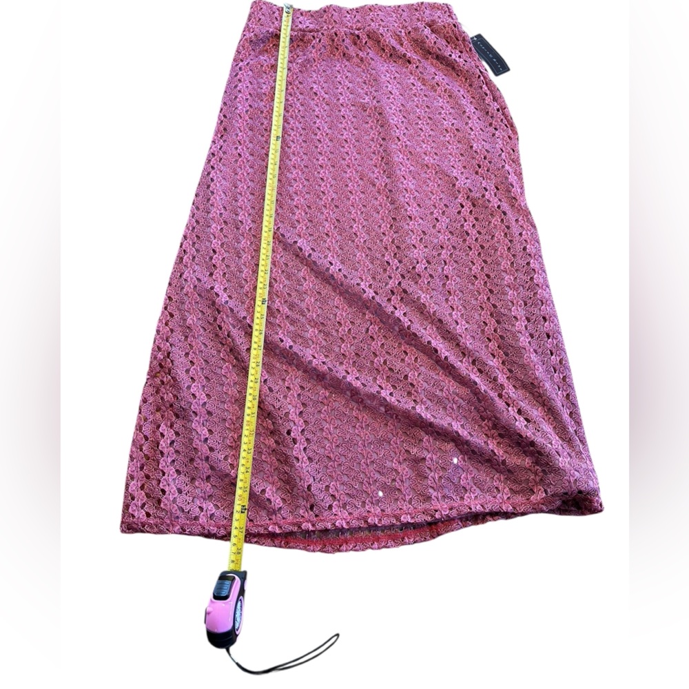 Ashley Blue Y2K Mauve Rosy Lace Maxi Skirt Deadstock NWT Made USA Vintage 2000s - Picture 8 of 13